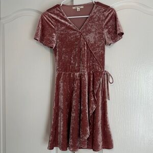 Mi Ami pink crushed Velvet Dress  faux wrap size small juniors